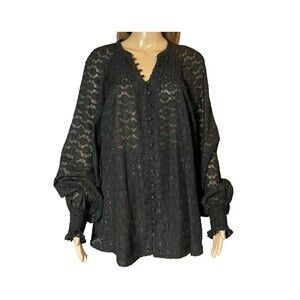 Torrid New Size 3X Black Shimmer Geo Clip Chiffon Smocked‎ Blouson Sleeve Blouse